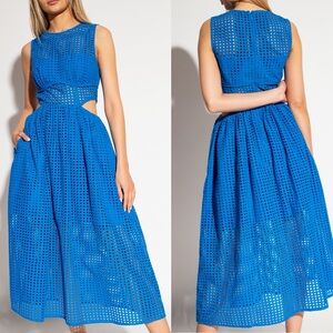 Self-Portrait Cutout Broderie Anglaise Cotton Blue Midi Dress